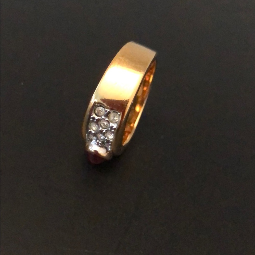 CABOCHON RUBY W/RHINESTONE 14K GOLD PLATED RING - Picture 6 of 8